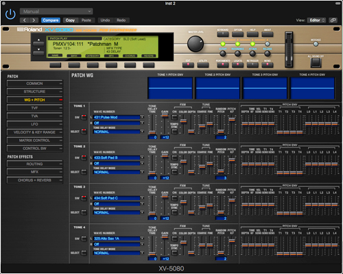 Roland Cloud XV-5080 Soft Synth Softsynth Virtual XV5080 XV patches voices programs sounds breath controlled wind controller Aerophone Akai EWI Berglund Patchman Music